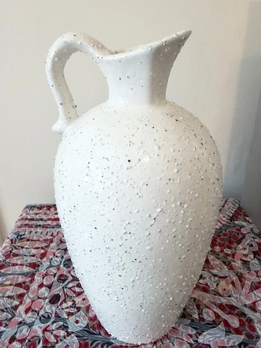 White Textured Ceramic Jug Vase Organic Modern Decor